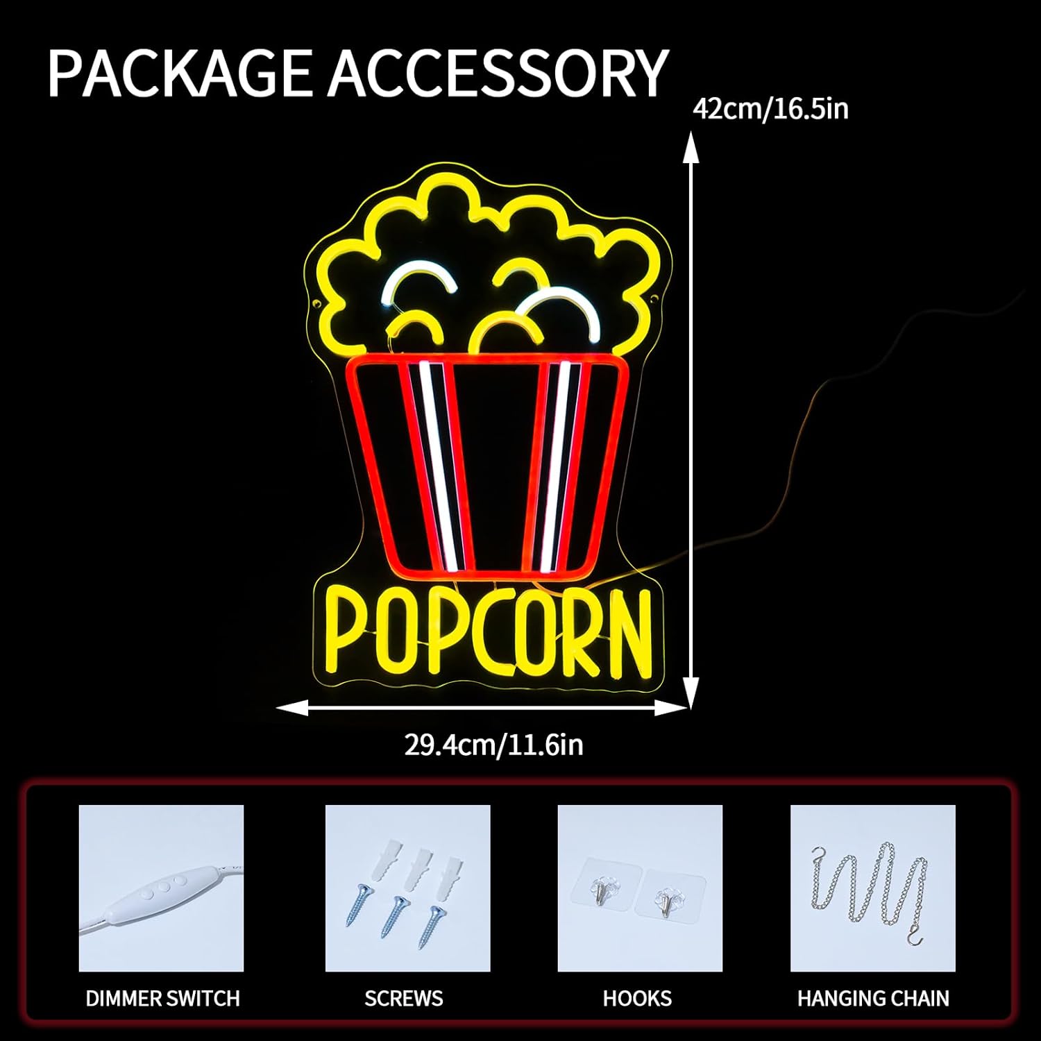 Popcorn Neon Sign Dimmable Foo - đánh giá và giá Snacks Food Video