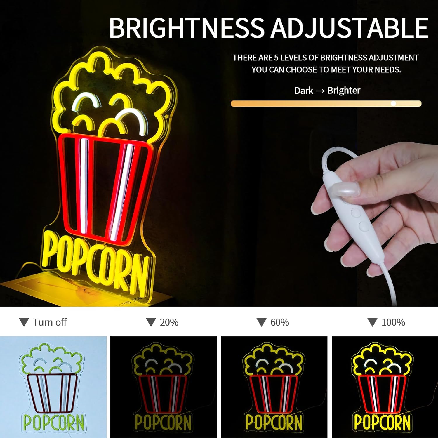 Popcorn Neon Sign Dimmable Foo - đánh giá và giá Snacks Food Video